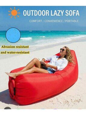 Inflatable Red Lazy Sofa Chair Portable & Water-Resistant Ideal For Beach Campin